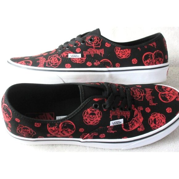 Vans Men's Authentic Love you To Death Black Red Canvas shoes Size 11.5 NIB - Picture 2 of 5